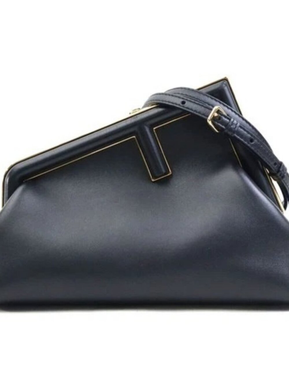 Auth FENDI First Small Shoulder Bag Clutch Bag Black/Gold Leather/Metal e61131i